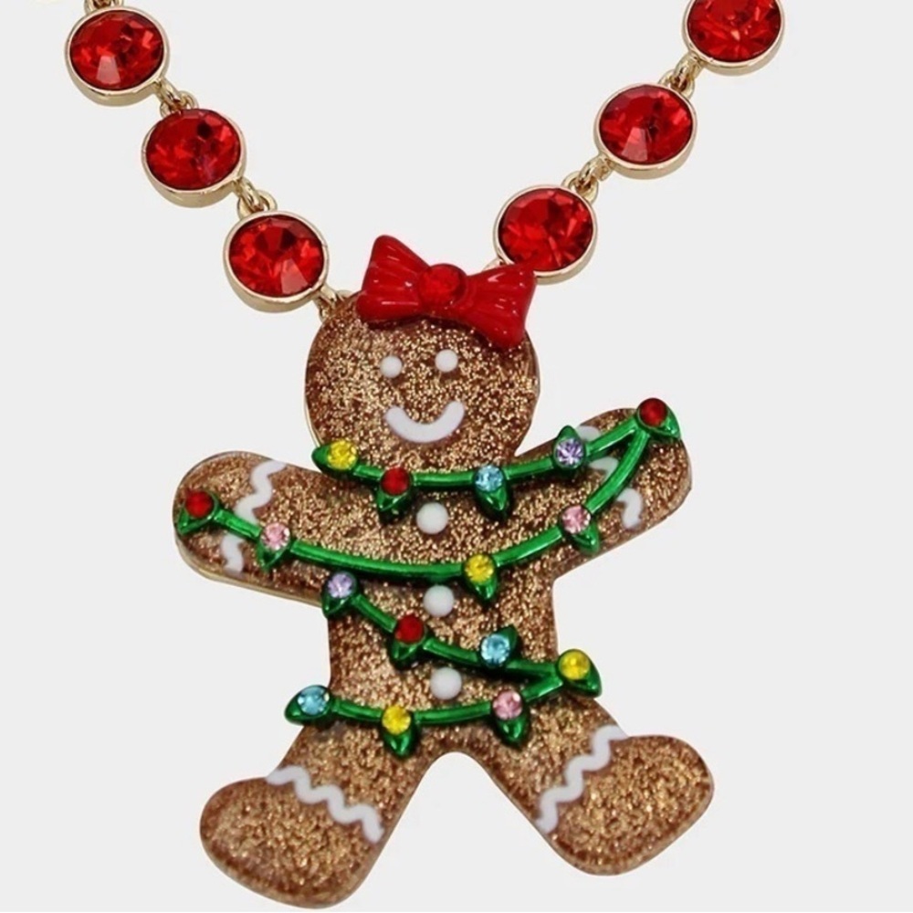 Betsey Johnson Festive Gingerbread Man Necklace with Red Accents - Picture 5 of 5